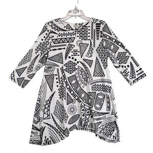 Seven Forty Two Abstract Geometric Tunic‎ Womens M Black White Stretch Top Artsy